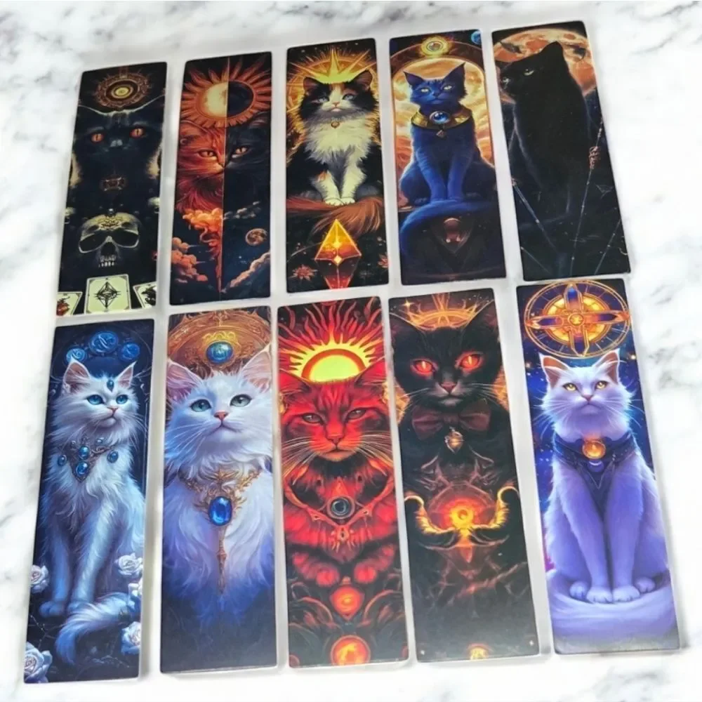 10pc Mystical Cat Tarot Bookmark Set Gothic Celestial White Cat Reading Markers